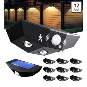 12 Pack Solar Fence Lights Outdoor Motion Sensor Waterproof 3000K/7000K